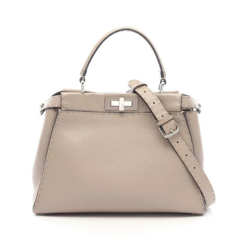 Fendi Peekaboo Regular Handbag Leather Beige Cream